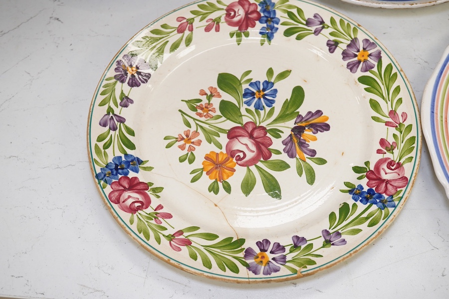 Eleven faience type plates by Quimper, Luneville etc. Condition - fair to good